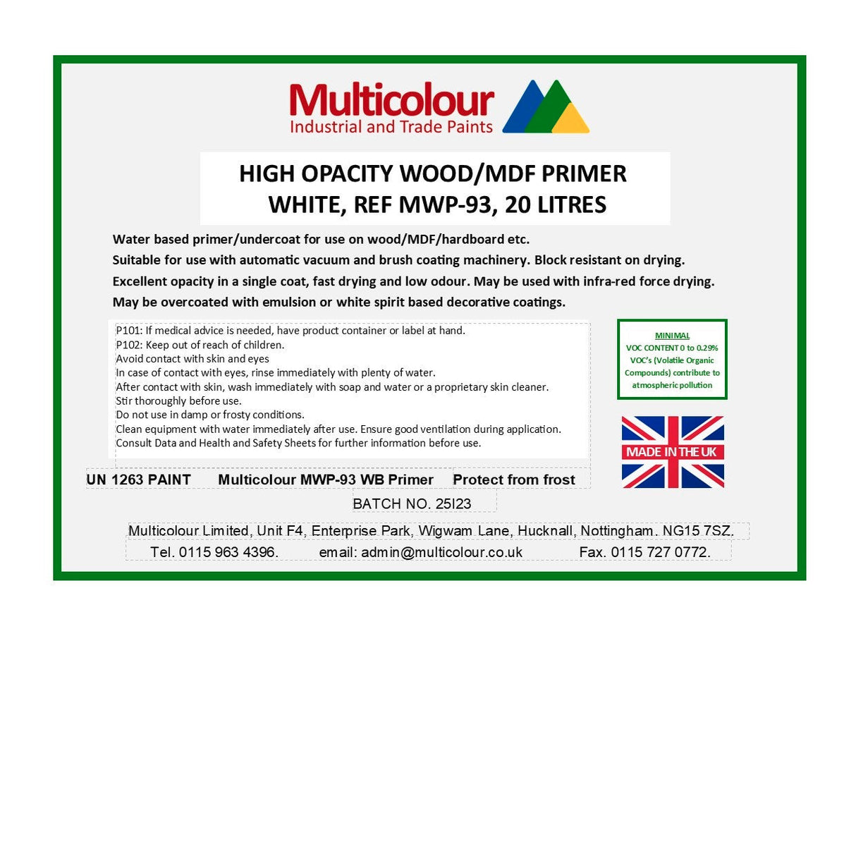 Multicolour Industrial High Opacity Wood/NBR Primer label