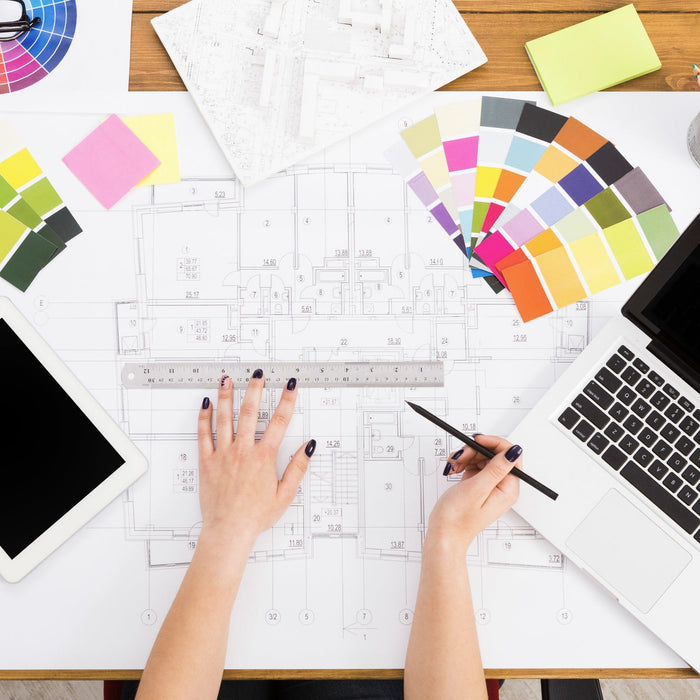 Engineering drawing with colour cards